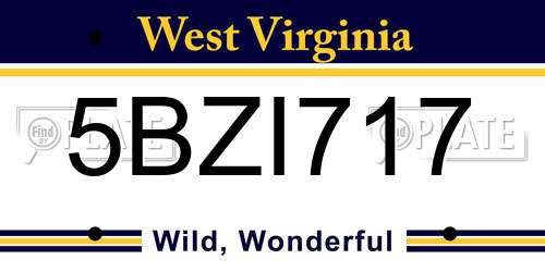 5BZI717 West Virginia License Plate