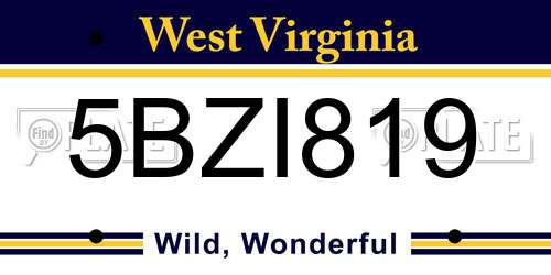 5BZI819 West Virginia License Plate