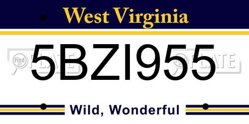 5BZI955 West Virginia License Plate