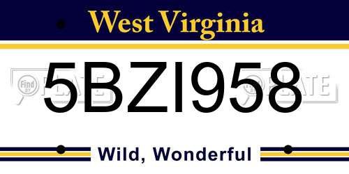 5BZI958 West Virginia License Plate