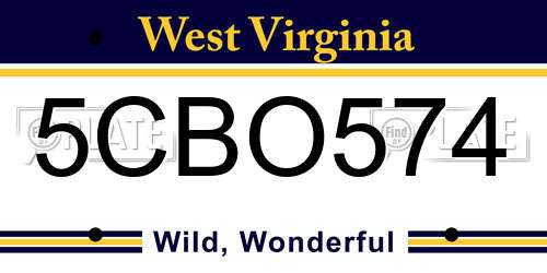 5CBO574 West Virginia License Plate