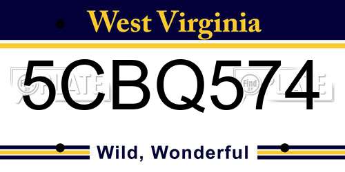 5CBQ574 West Virginia License Plate