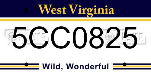 5CC0825 West Virginia License Plate