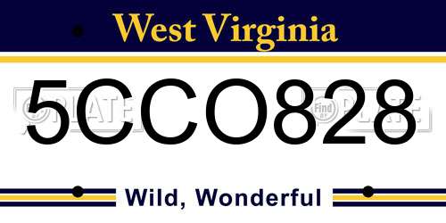 5CCO828 West Virginia License Plate