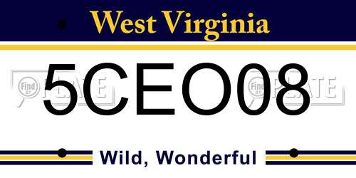5CEO08 West Virginia License Plate