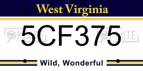5CF375 West Virginia License Plate