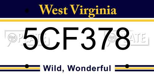 5CF378 West Virginia License Plate