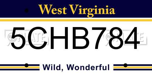 5CHB784 West Virginia License Plate