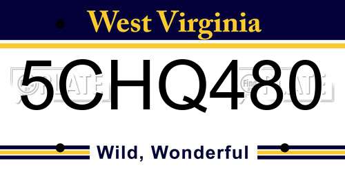 5CHQ480 West Virginia License Plate