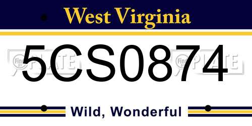 5CS0874 West Virginia License Plate