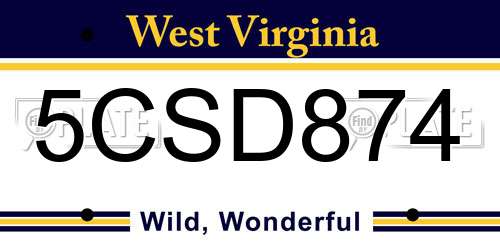 5CSD874 West Virginia License Plate
