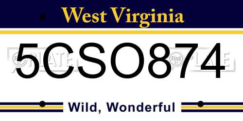 5CSO874 West Virginia License Plate