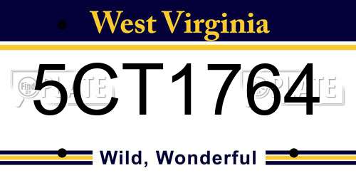 5CT1764 West Virginia License Plate