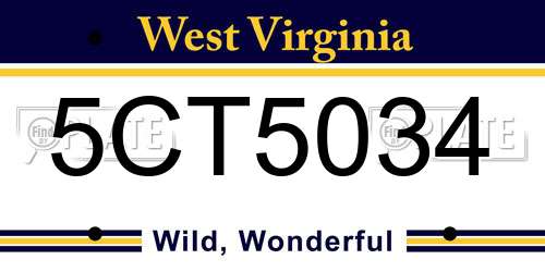 5CT5034 West Virginia License Plate