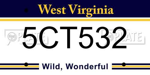 5CT532 West Virginia License Plate