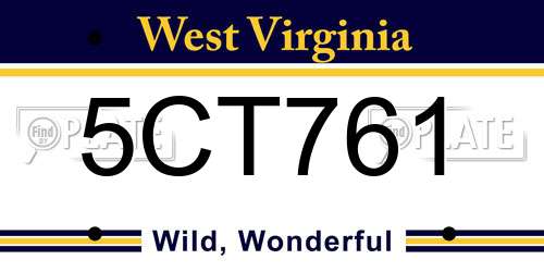 5CT761 West Virginia License Plate