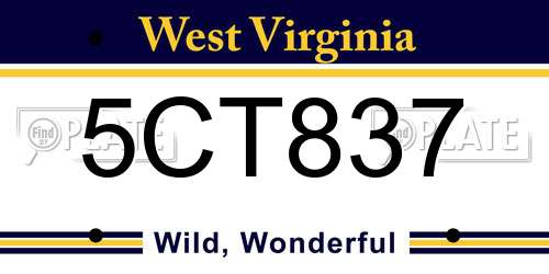 5CT837 West Virginia License Plate