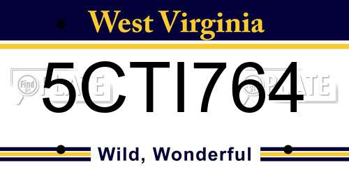 5CTI764 West Virginia License Plate
