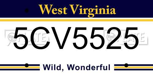 5CV5525 West Virginia License Plate