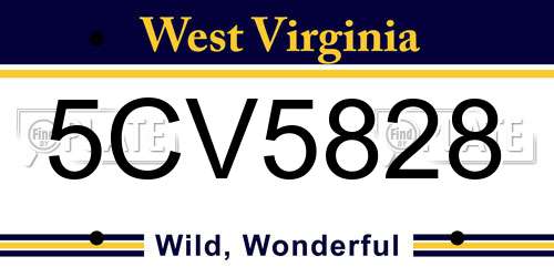 5CV5828 West Virginia License Plate