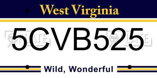 5CVB525 West Virginia License Plate