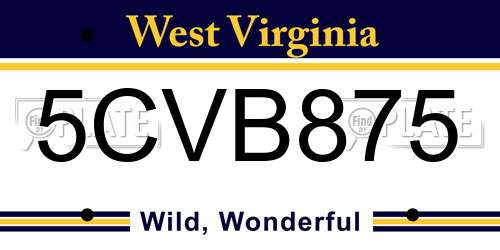 5CVB875 West Virginia License Plate