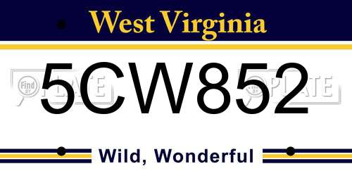 5CW852 West Virginia License Plate