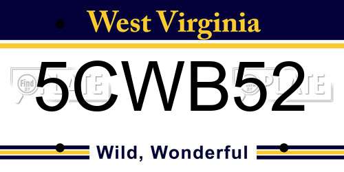 5CWB52 West Virginia License Plate