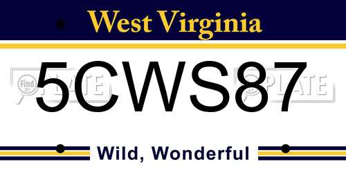 5CWS87 West Virginia License Plate