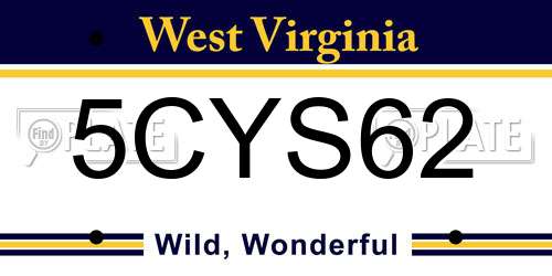 5CYS62 West Virginia License Plate