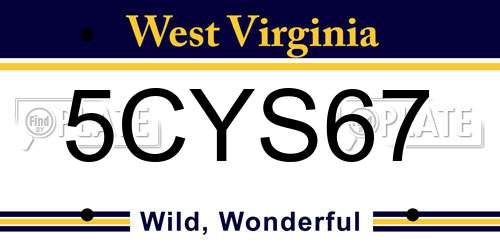 5CYS67 West Virginia License Plate
