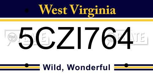 5CZI764 West Virginia License Plate