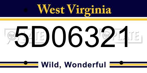 5D06321 West Virginia License Plate