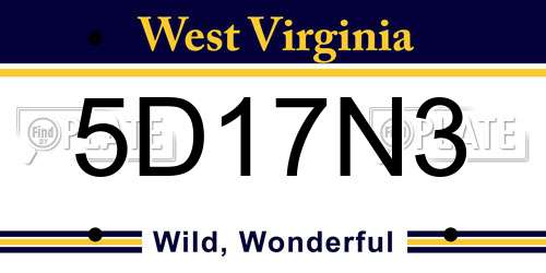 5D17N3 West Virginia License Plate