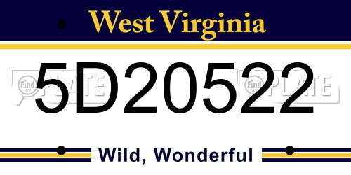 5D20522 West Virginia License Plate