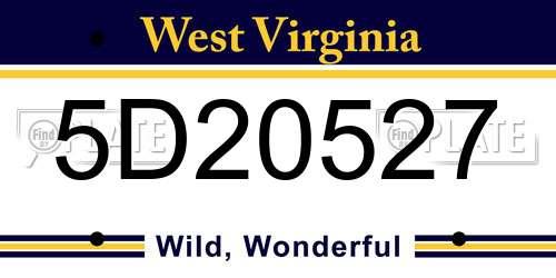 5D20527 West Virginia License Plate