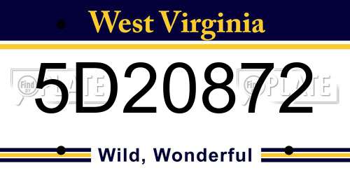 5D20872 West Virginia License Plate