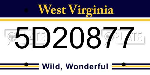 5D20877 West Virginia License Plate