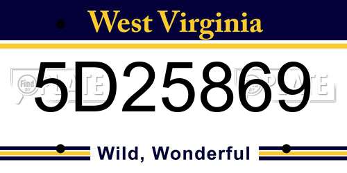 5D25869 West Virginia License Plate