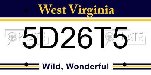 5D26T5 West Virginia License Plate