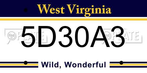 5D30A3 West Virginia License Plate