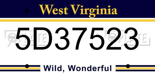 5D37523 West Virginia License Plate