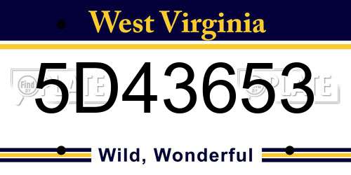5D43653 West Virginia License Plate