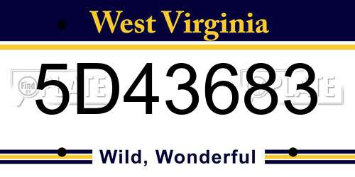 5D43683 West Virginia License Plate