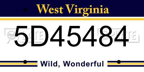 5D45484 West Virginia License Plate