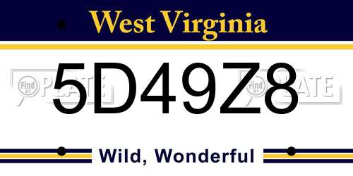 5D49Z8 West Virginia License Plate