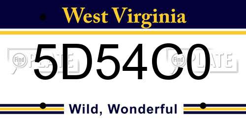 5D54C0 West Virginia License Plate