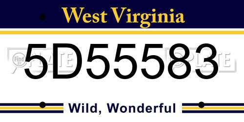 5D55583 West Virginia License Plate