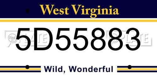 5D55883 West Virginia License Plate