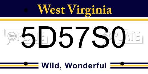5D57S0 West Virginia License Plate